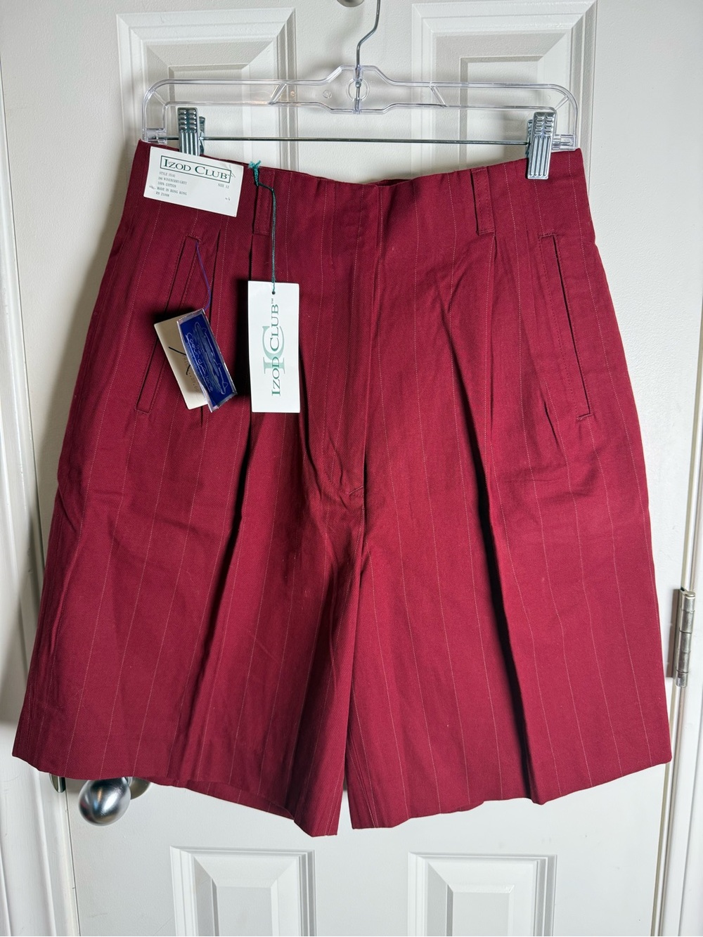 Vintage Deadstock Izod Club Burgundy Pinstripe Bermuda Shorts